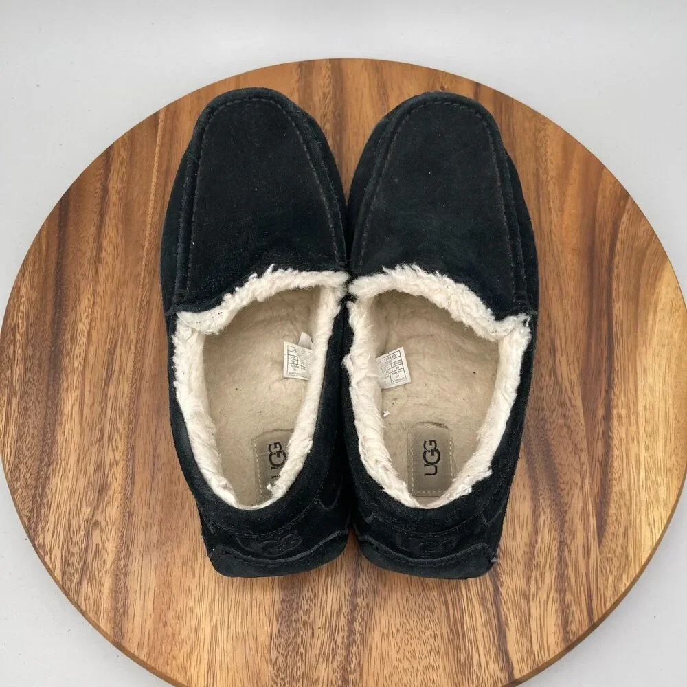 UGG Ascot Moccasin Slippers Mens Size 12 Black Suede Casual Comfort Shoes - Picture 5 of 9